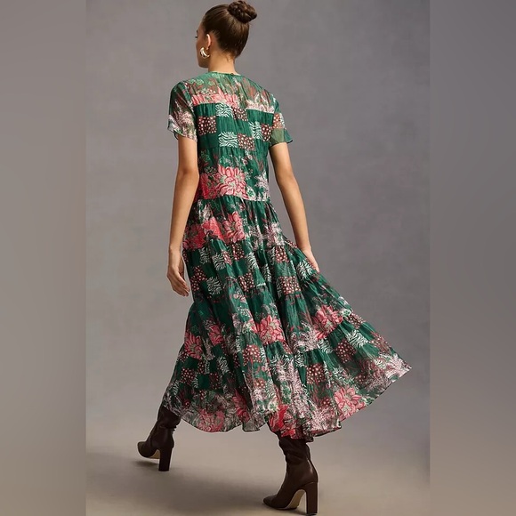 NWT Anthropologie Bhanuni Jyoti Tiered Short Sleeve Maxi Floral Tropical Dress - Picture 6 of 16